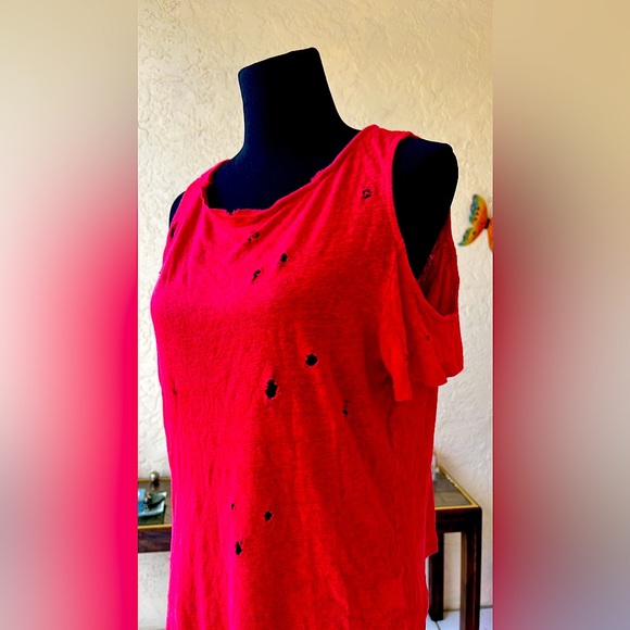 Generation Love ❤️ Red Cold Shoulder Distressed Tee - Picture 3 of 4